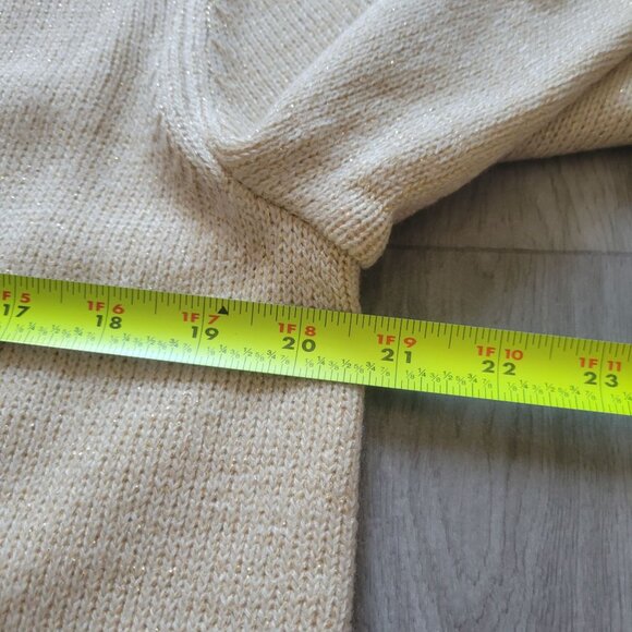 Appleseeds Petite Womens Gold Shimmer Acrylic Blend Cardigan Sweater Chevron Hem - Picture 8 of 9